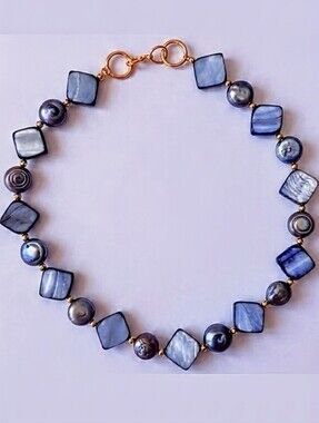 Silver Gray Mettalic Mother Of Pearl & Natural Freshwater Pearl Necklace